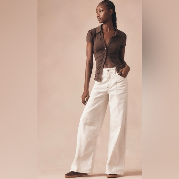 Anthropologie The Delaney Clean Seamed High-Rise Wide-Leg Jeans Size 25 NWT - Picture 1 of 13